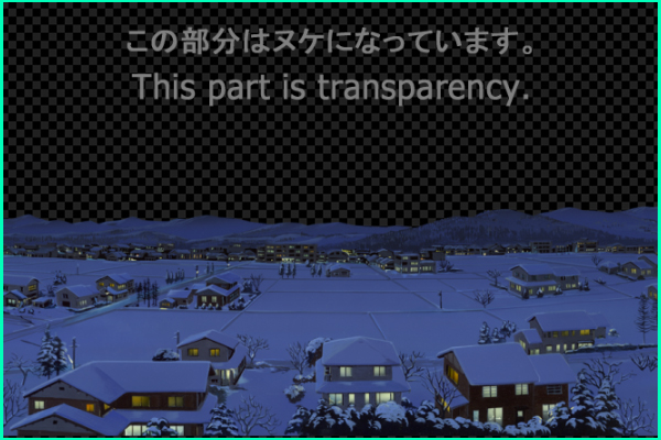 Snow scene of country town - Night view